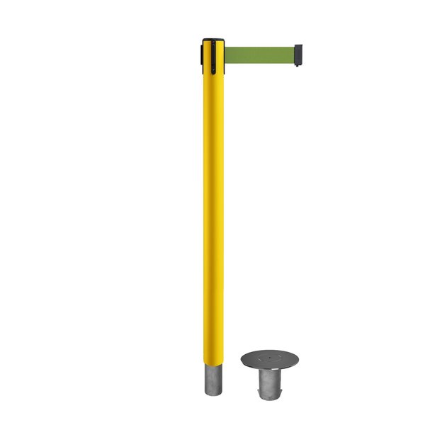 Montour Line Stanchion Belt Barrier Removable Base Yellow Post 9ft.Olive Belt MSX630R-YW-OL-90